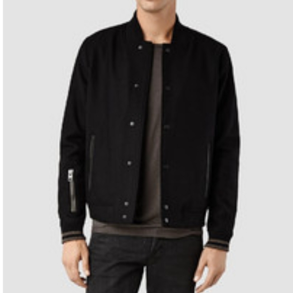 AllSaints Wool Meron Bomber Jacket Size XS Black